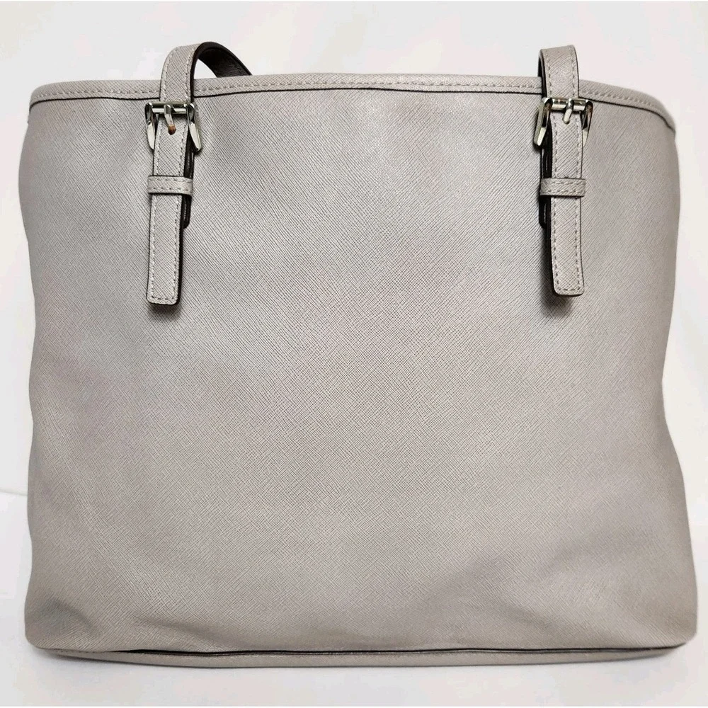 Michael Kors Jet Set Travel Tote Gray Saffiano Leather Large Shoulder Bag Purse